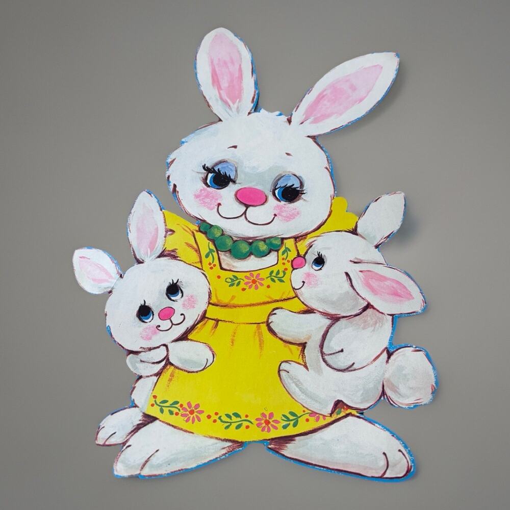 Vintage Holiday Wall Decorations Easter Bunny Rabbit Die Cut Epherema Paper 80's